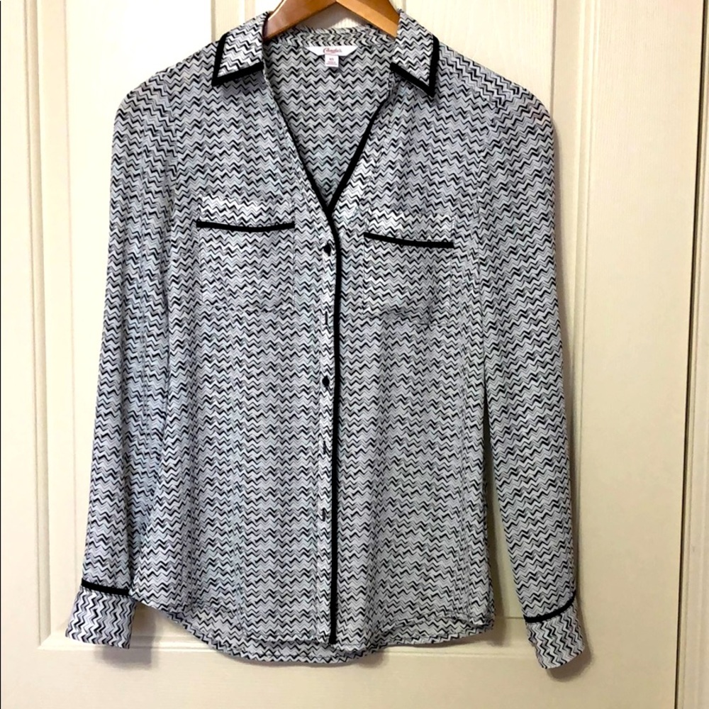 Candie’s black and white button-down top